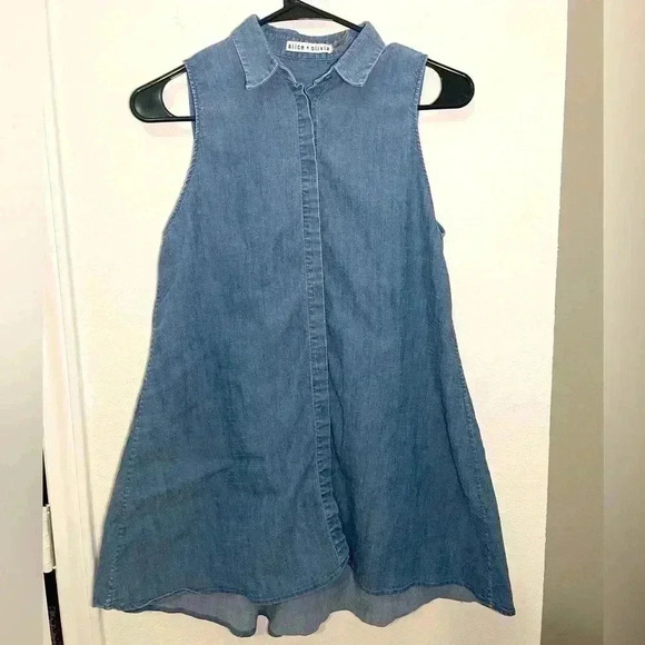 Alice + Olivia Tops - Alice and Olivia Anisa Sleeveless Chambray Denim Tunic Top Womens Size XS